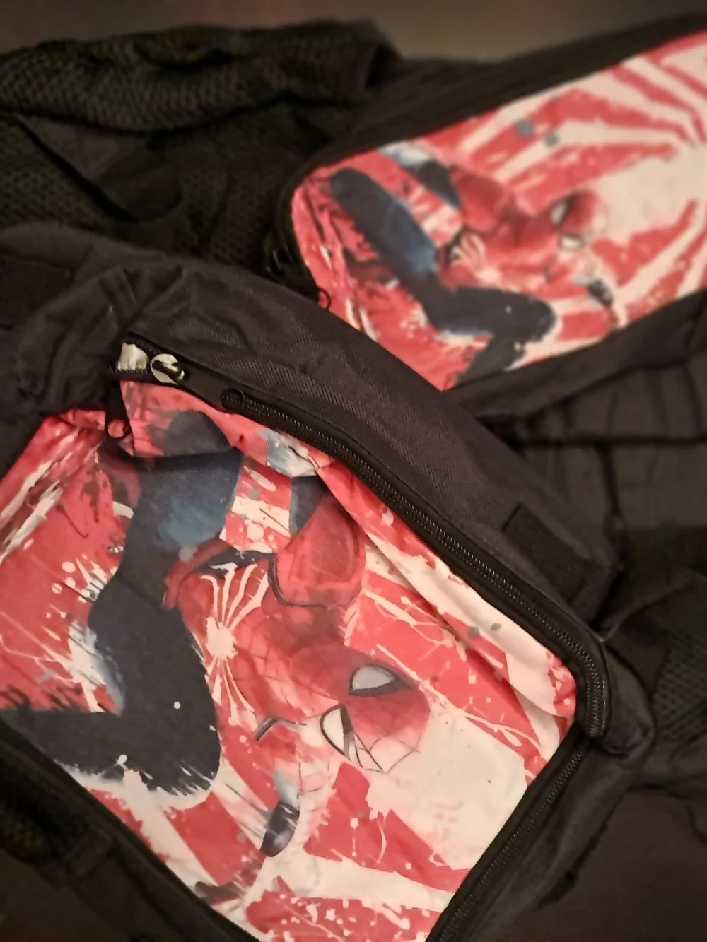 Black And Red Three Piece Set Backpack with Red Spider-Print Lining